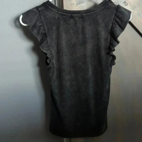 So juniors flutter sleeve mineral Black ribbed knit tee - Picture 2 of 8